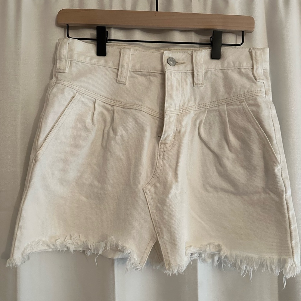 White Frayed Hem Women Denim Skirt